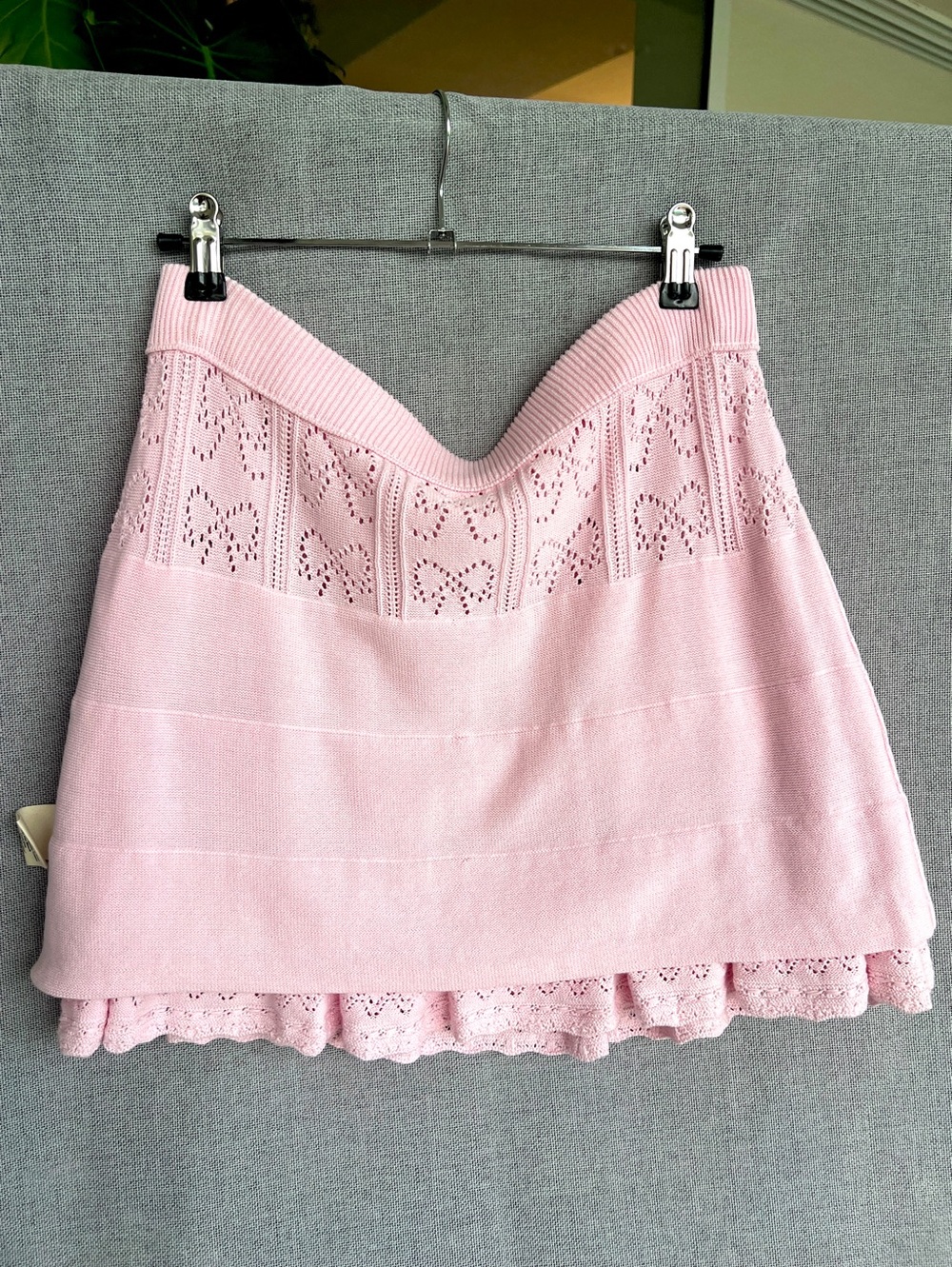 LoveShackFancy Ballerina Pink Baudin Bow Pointelle tiered knit mini skirt size L - Picture 16 of 16